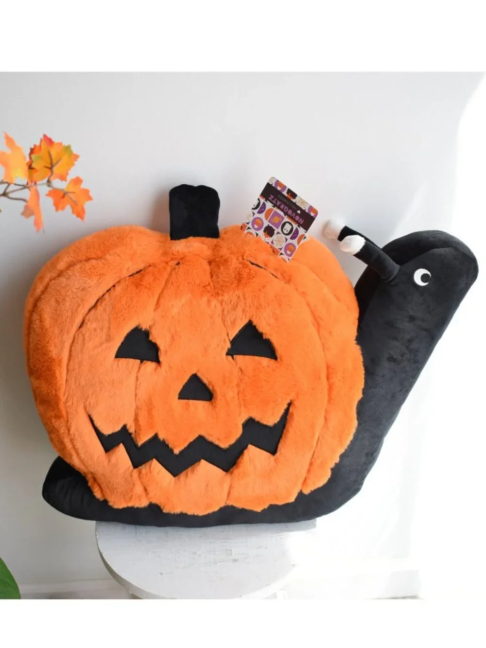 Novogratz Orange Pumpkin Black Snail Whimsical Fall Halloween Throw Pillow Decor